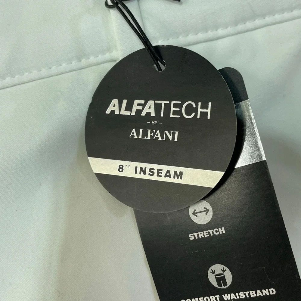 NWT Alfani Alfatech Tech Shorts Men's 40 White Cotton Blend Stretch Flat Front